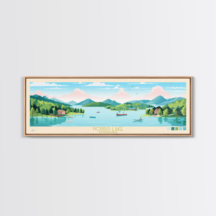 Norris Lake, Tennessee Framed Canvas Print, Panoramic Wall Art, Midcentury Modern, Pop Art, Home Decor, Travel Poster, Living Room Art