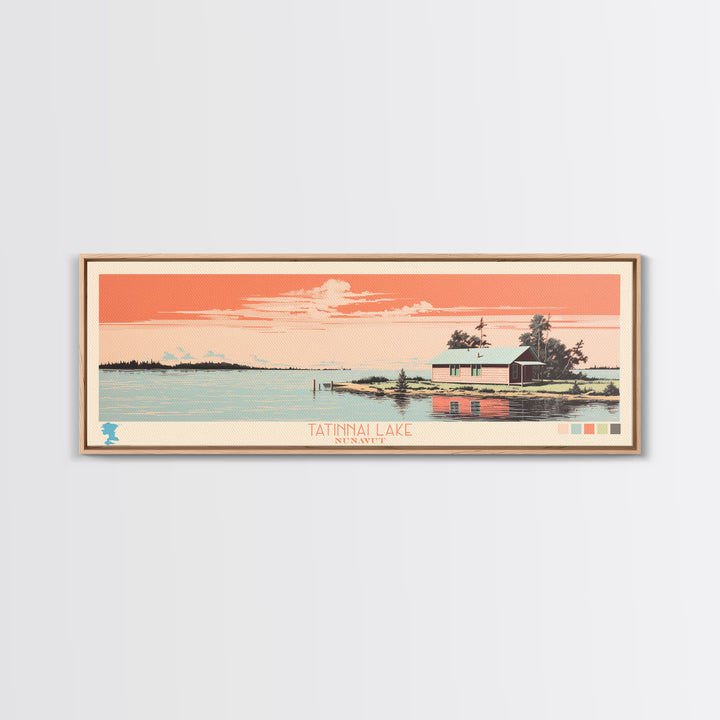 Tatinnai Lake, Nunavut Framed Canvas Print, Lake House Decor, Midcentury Modern Art, Pop Art, Travel Poster, Living Room Wall Art