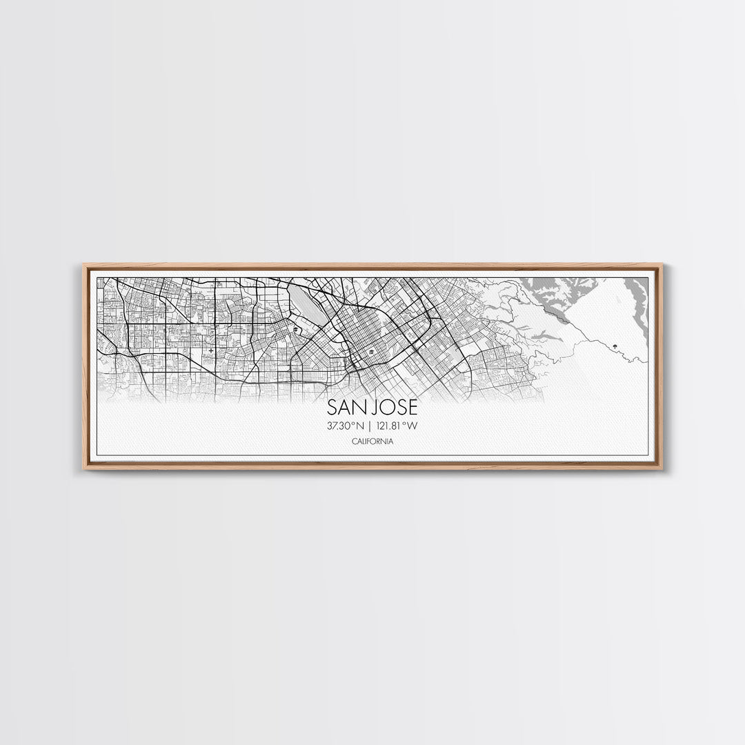 Panoramic San Jose City Map, California Art, Map Print, Minimalist Wall Art, Canvas Art, Housewarming Gift, Street Map Art, Closing Gift