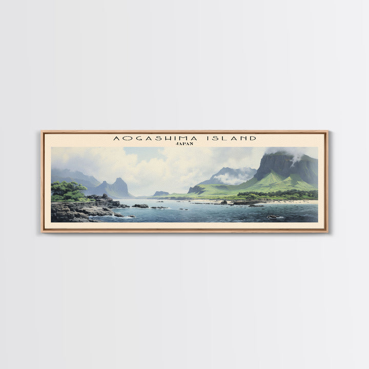 Aogashima Island Travel Art Framed Canvas Print, Wall Decor, Home Decor, Travel Poster, Vintage Wall Art, Watercolor Painting