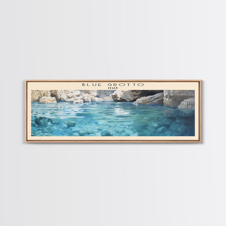 Blue Grotto Retro Style Travel Poster - Framed Canvas Print - COUNTRY Travel Decor | Vintage Style Home Decor - Travel Print - Wall Art