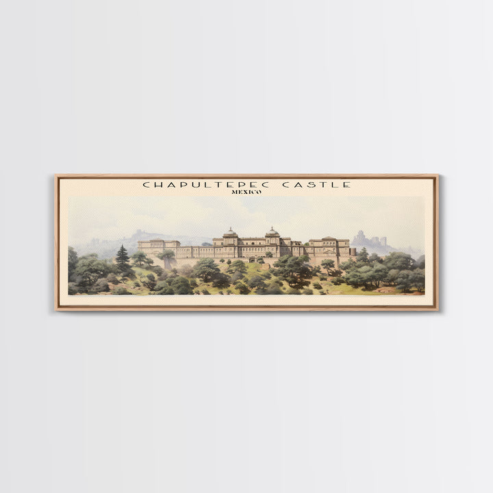 Chapultepec Castle Retro Style Travel Poster - Framed Canvas Print - COUNTRY Travel Decor | Vintage Style Home Decor - Travel Print - Wall Art