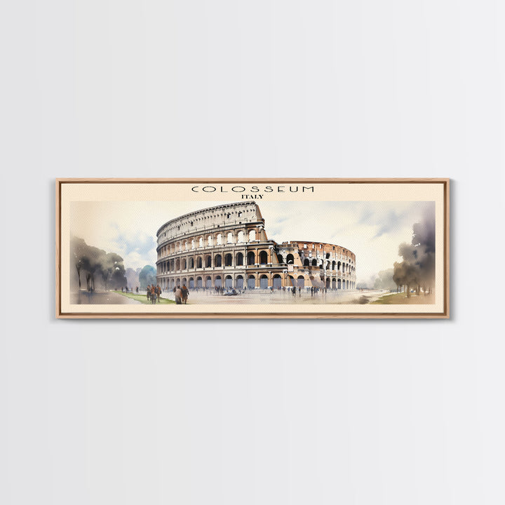 Colosseum Retro Style Travel Poster - Framed Canvas Print - COUNTRY Travel Decor | Vintage Style Home Decor - Travel Print - Wall Art