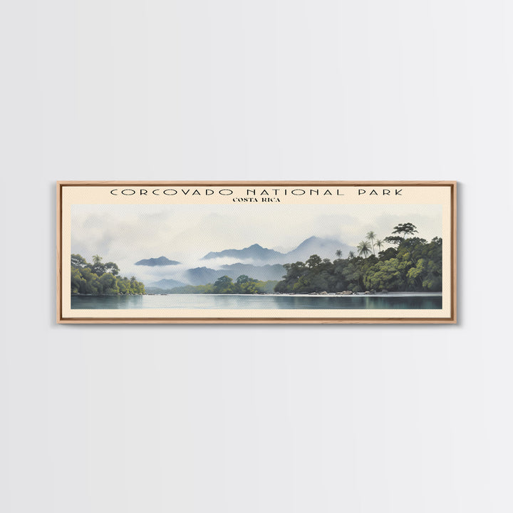 Corcovado National Park Travel Art Framed Canvas Print, COUNTRY Wall Decor, Home Decor, Travel Poster, Vintage Wall Art, Watercolor Painting