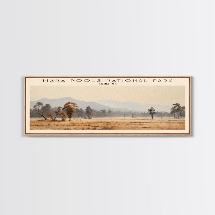 Mana Pools National Park COUNTRY Travel Poster Print, Framed Canvas Print, COUNTRY Travel Art, Wood Framed Art, Wall Hanging, Home Decor