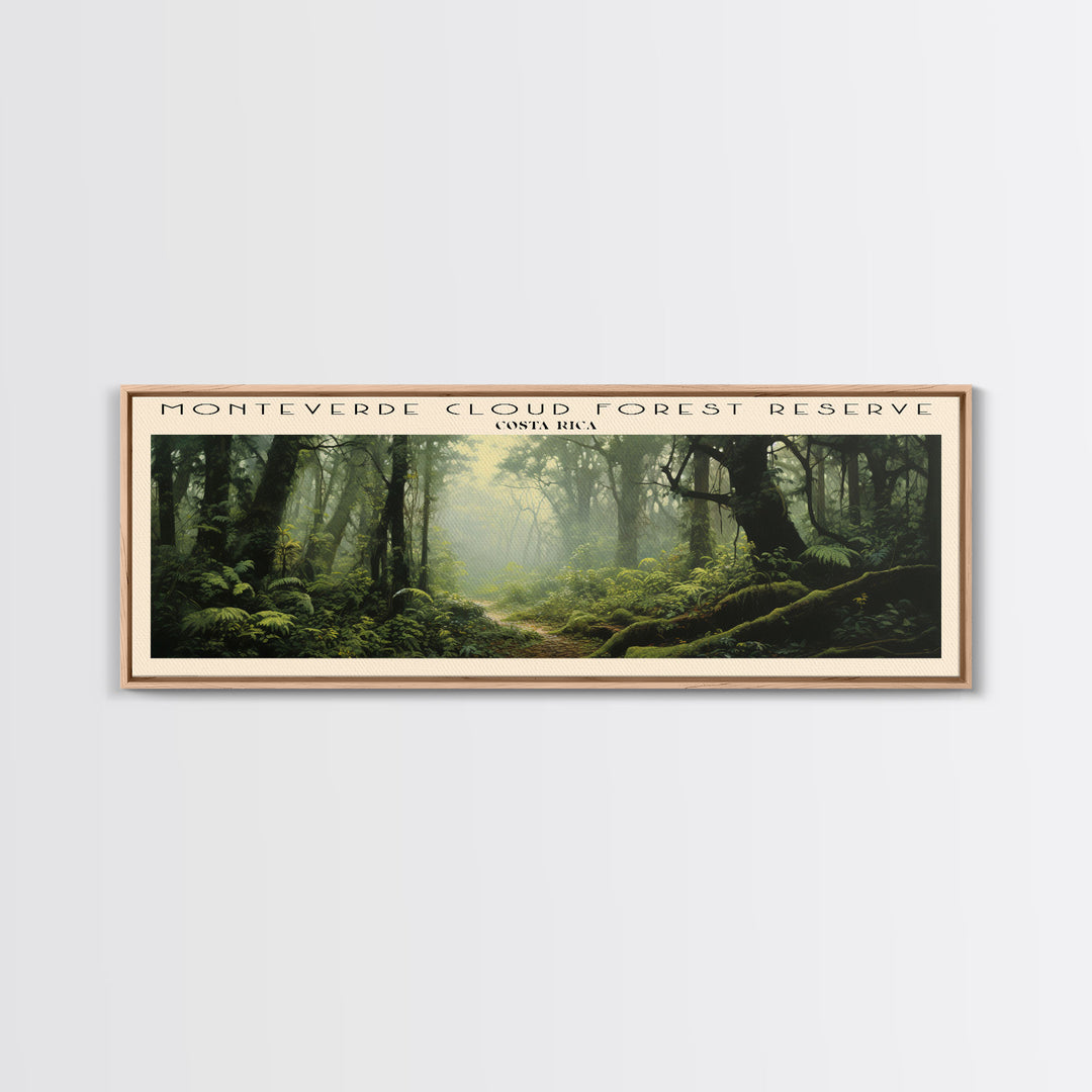 Monteverde Cloud Forest Reserve Retro Style Travel Poster - Framed Canvas Print - COUNTRY Travel Decor | Vintage Style Home Decor - Travel Print - Wall Art