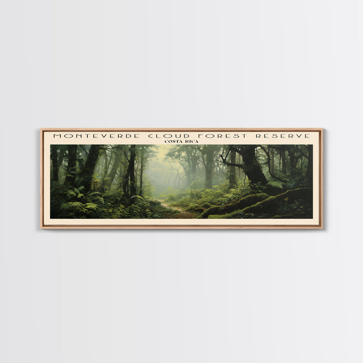 Monteverde Cloud Forest Reserve Retro Style Travel Poster - Framed Canvas Print - COUNTRY Travel Decor | Vintage Style Home Decor - Travel Print - Wall Art