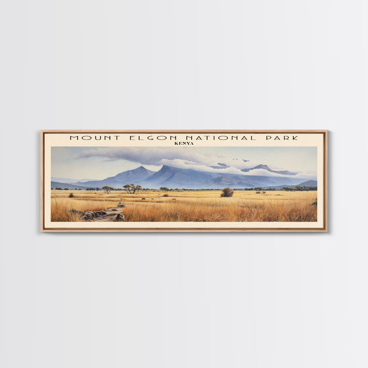 Mount Elgon National Park Retro Style Travel Poster - Framed Canvas Print - COUNTRY Travel Decor | Vintage Style Home Decor - Travel Print - Wall Art