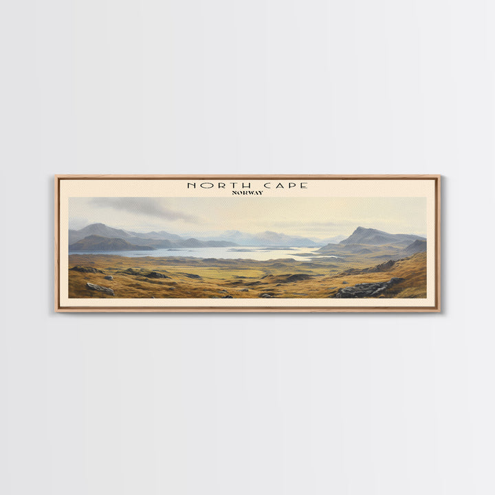 North Cape Travel Art Framed Canvas Print, COUNTRY Wall Decor, Home Decor, Travel Poster, Vintage Wall Art, Watercolor Painting
