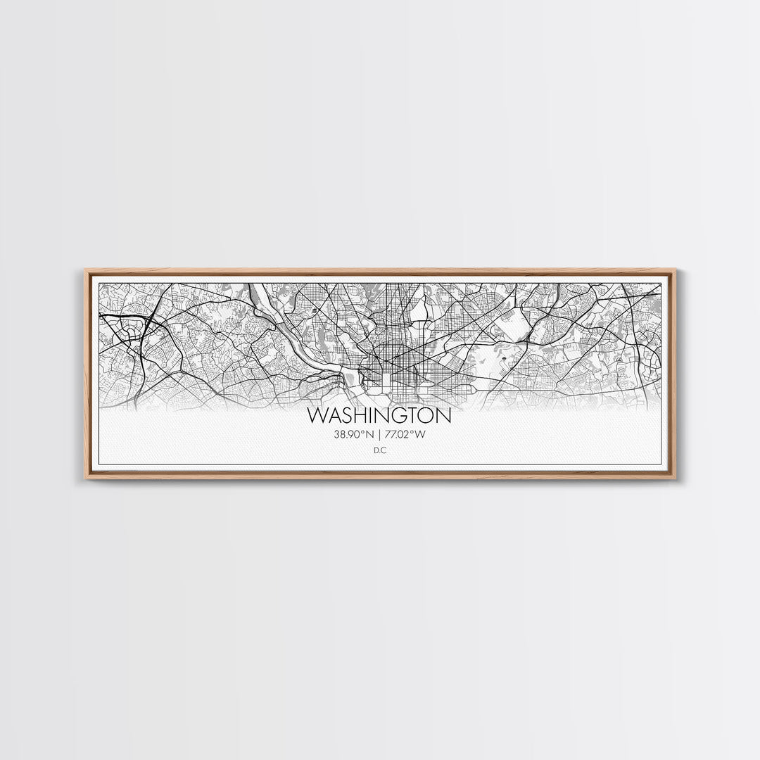 Panoramic Washington City Map, District Of Columbia, Map Print, Minimalist Wall Art, Canvas Art, Housewarming Gift, Street Map, Closing Gift