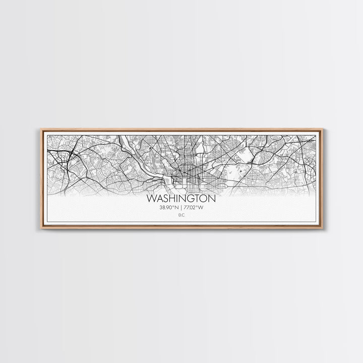 Panoramic Washington City Map, District Of Columbia, Map Print, Minimalist Wall Art, Canvas Art, Housewarming Gift, Street Map, Closing Gift
