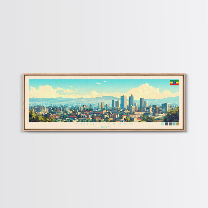 Panoramic Travel Poster Addis Ababa, Ethiopia Canvas Print, Addis Ababa, Ethiopia Painting, Ethiopia Art, Addis Ababa Travel Art, Guest Room Painting