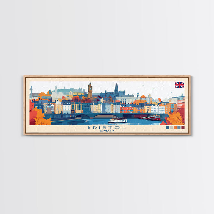 Bristol, England Panoramic Travel Poster Canvas Print, Bristol, England Painting, England Art, Bristol Panoramic Travel Art, Travel Painting