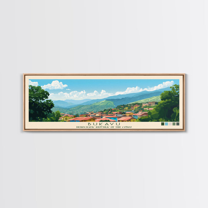 Bukavu, Congo Panoramic Travel Poster Canvas Print, Bukavu, Congo Painting, Congo Art, Bukavu Travel Art, Living Room Painting