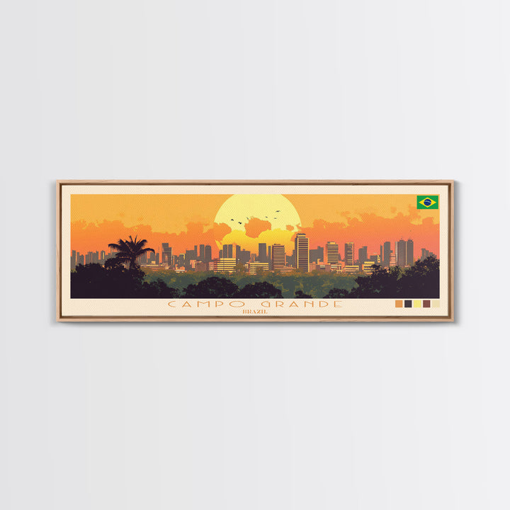 Campo Grande, Brazil Panoramic Travel Poster Canvas Print, Campo Grande, Brazil Painting, Brazil Art, Campo Grande Panoramic Travel Art, Travel Painting
