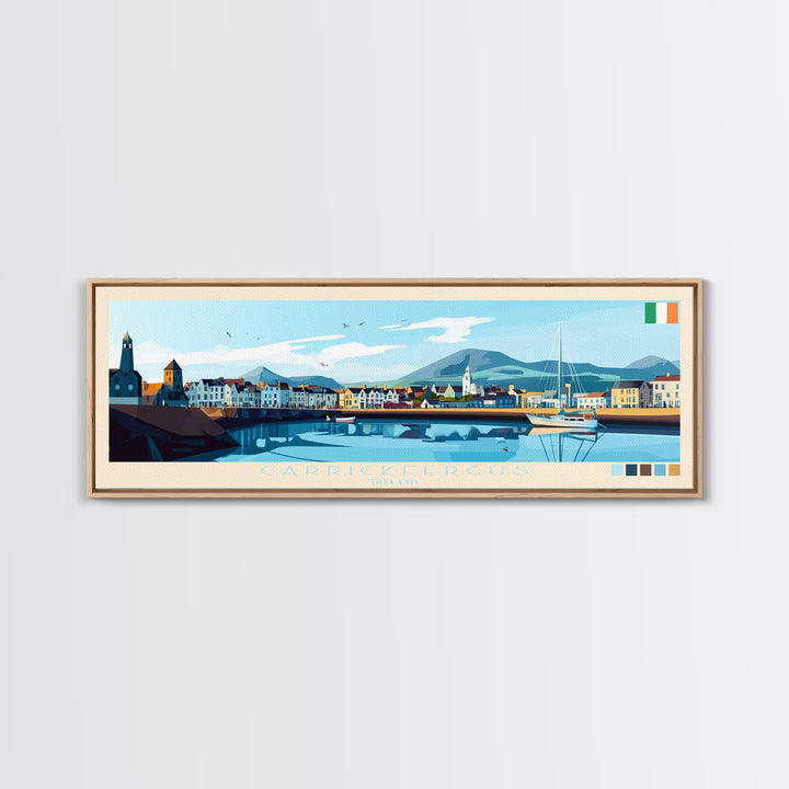 Carrickfergus, Ireland Panoramic Travel Poster Canvas Print, Carrickfergus, Ireland Painting, Ireland Art, Carrickfergus Panoramic Travel Art, Travel Painting