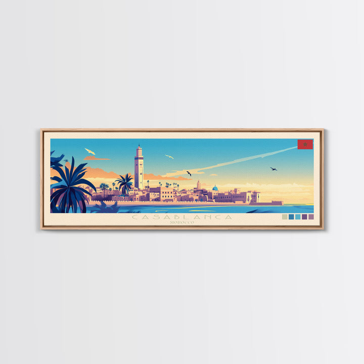 Panoramic Travel Poster Casablanca, Morocco Canvas Print, Casablanca, Morocco Painting, Morocco Art, Casablanca Travel Art, Guest Room Painting