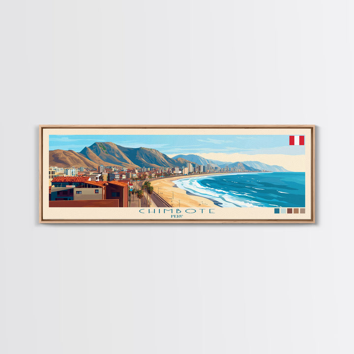 Chimbote, Peru Panoramic Travel Poster Canvas Print, Chimbote, Peru Painting, Peru Art, Chimbote Travel Art, Living Room Painting