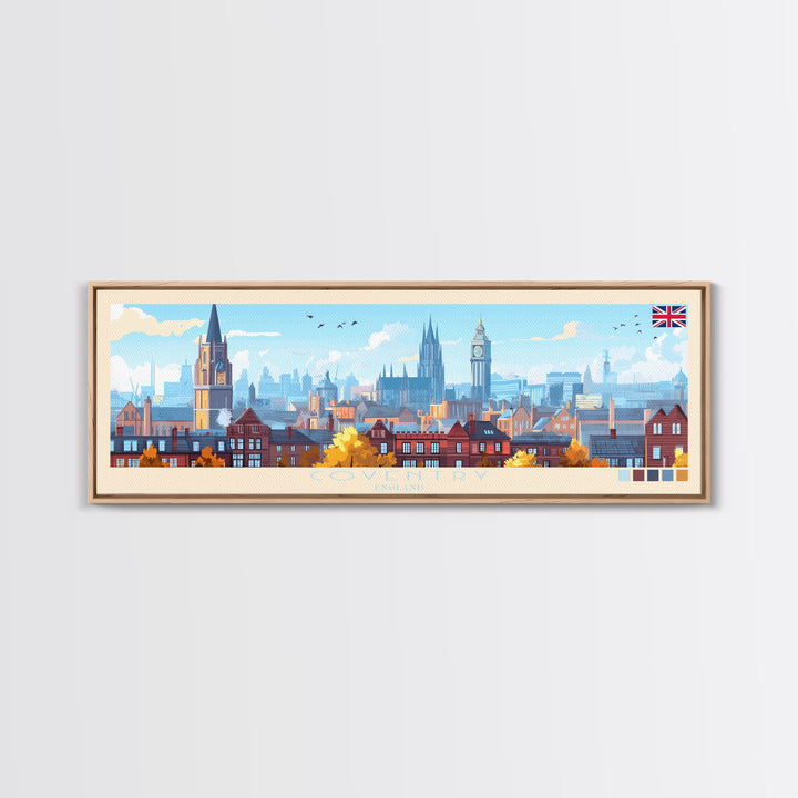 Coventry, England Travel Poster Panoramic Canvas Print, Coventry, England Painting, England Art, Coventry Travel Art, Guest Room Painting