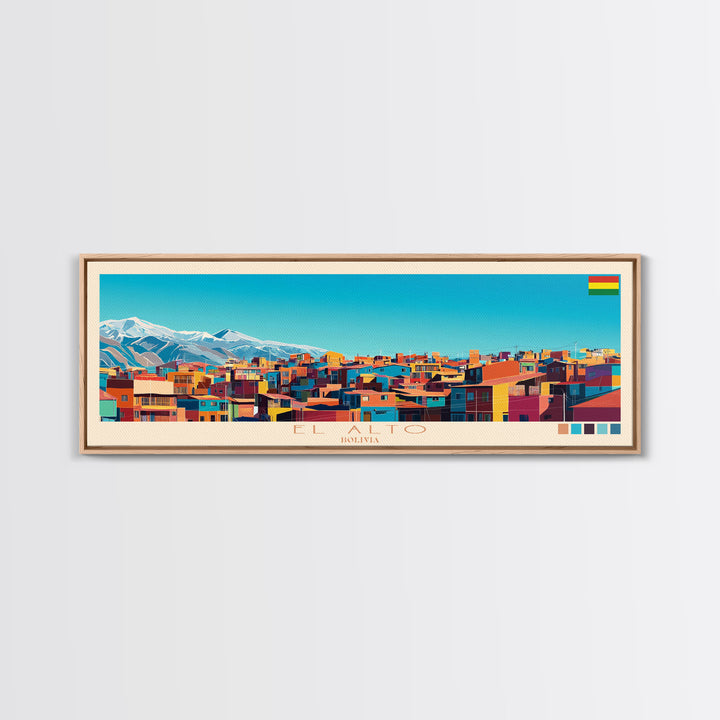 El Alto, Bolivia Panoramic Travel Poster Canvas Print, El Alto, Bolivia Painting, Bolivia Art, El Alto Panoramic Travel Art, Travel Painting