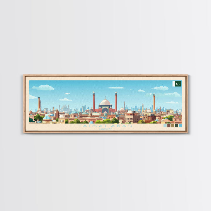 Faisalabad, Pakistan Panoramic Travel Poster Canvas Print, Faisalabad, Pakistan Painting, Pakistan Art, Faisalabad Panoramic Travel Art, Travel Painting