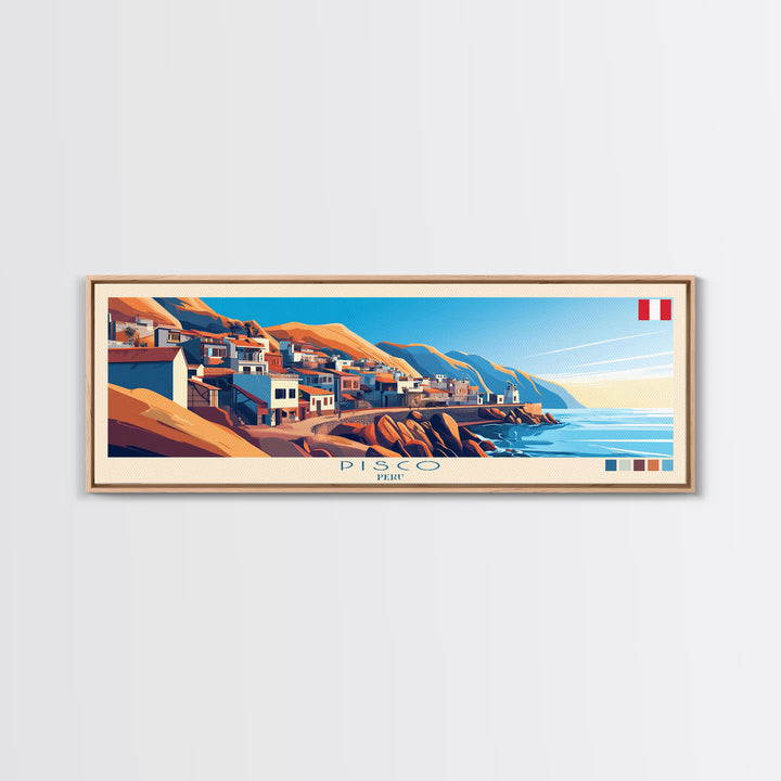 Pisco, Peru Travel Poster Panoramic Canvas Print, Pisco, Peru Painting, Peru Art, Pisco Travel Art, Guest Room Painting