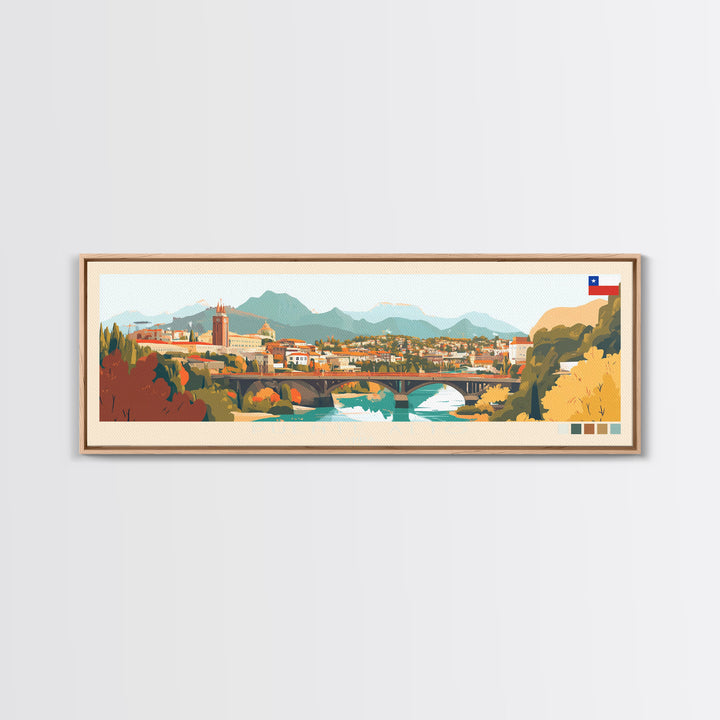 Puente Alto, Chile Panoramic Travel Poster Canvas Print, Puente Alto, Chile Painting, Chile Art, Puente Alto Travel Art, Guest Room Painting