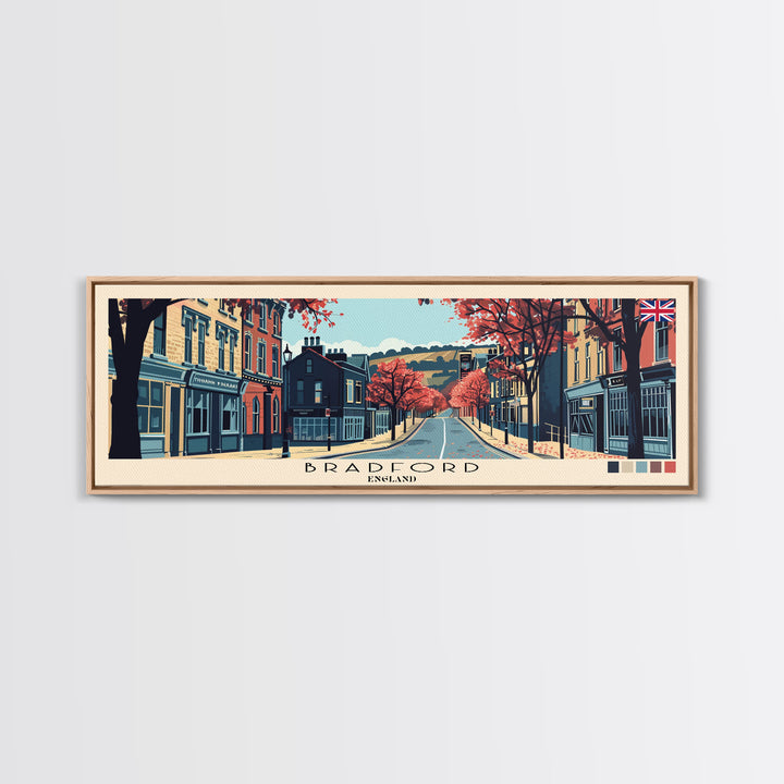 Bradford, England Panoramic Canvas Print, Bradford, England Painting, England Art, Bradford Travel Poster, Travel Art, Vacation Gift