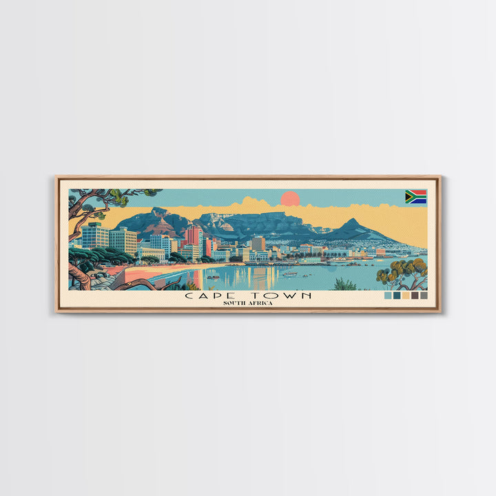 Cape Town, South Africa Panoramic Canvas Print, Cape Town, South Africa Painting, South Africa Art, Cape Town Travel Poster, Travel Art, Housewarming Gift