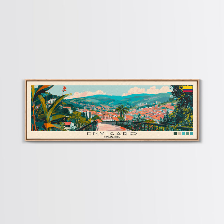 Envigado, Colombia Panoramic Canvas Print, Envigado, Colombia Painting, Colombia Art, Envigado Travel Poster, Travel Art, Guest Room Painting