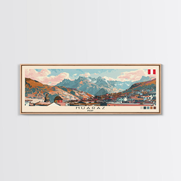 Huaraz, Peru Panoramic Canvas Print, Huaraz, Peru Painting, Peru Art, Huaraz Travel Poster, Travel Art, Guest Room Painting