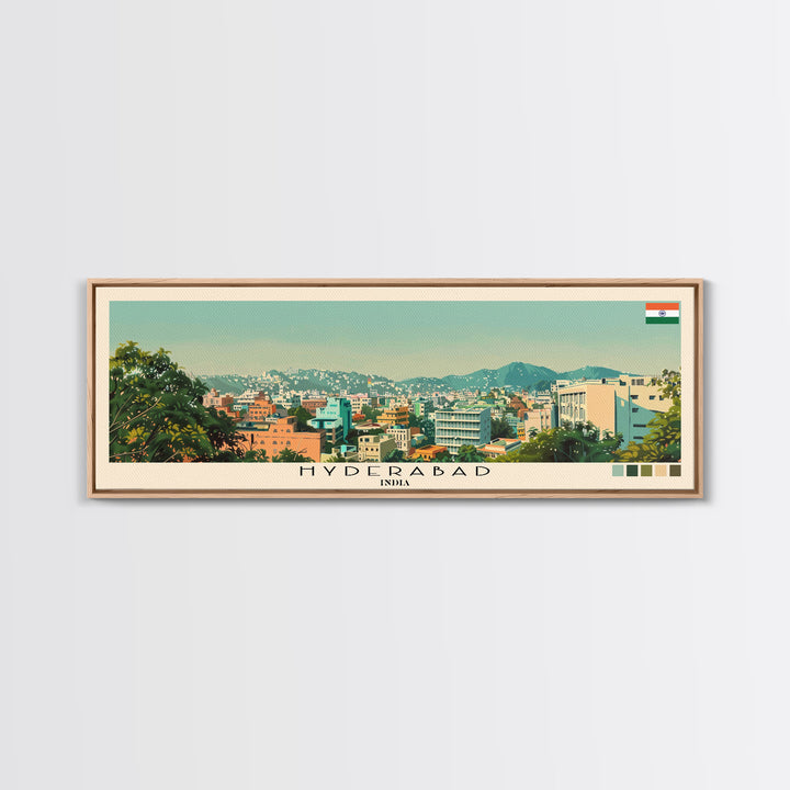 Hyderabad, India Panoramic Canvas Print, Hyderabad, India Painting, India Art, Hyderabad Travel Poster, Travel Art, Vacation Gift