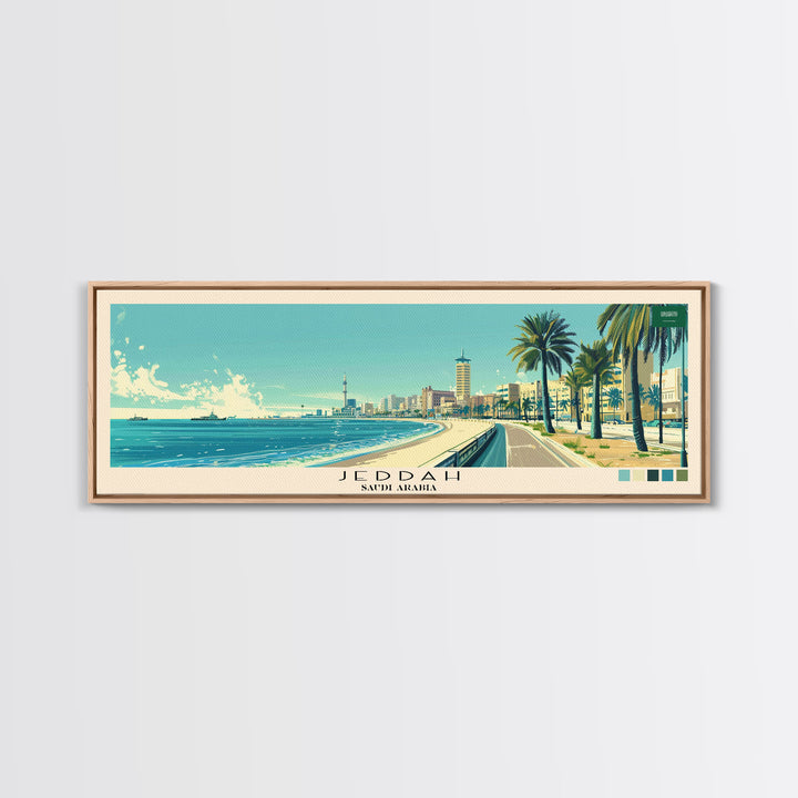 Jeddah, Saudi Arabia Panoramic Canvas Print, Jeddah, Saudi Arabia Painting, Saudi Arabia Art, Jeddah Travel Poster, Travel Art, Guest Room Painting