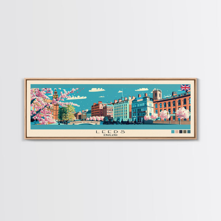 Leeds, England Panoramic Canvas Print, Leeds, England Painting, England Art, Leeds Travel Poster, Travel Art, Guest Room Painting