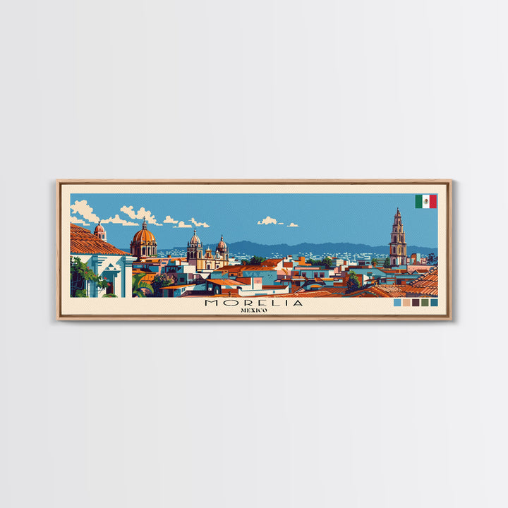 Morelia, Mexico Panoramic Canvas Print, Morelia, Mexico Painting, Mexico Art, Morelia Travel Poster, Travel Art, Vacation Gift