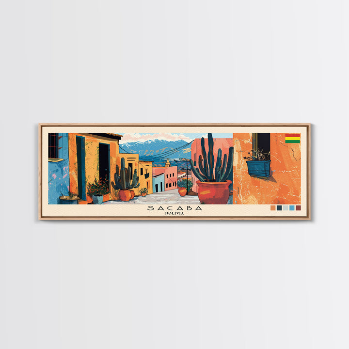 Sacaba, Bolivia Panoramic Canvas Print, Sacaba, Bolivia Painting, Bolivia Art, Sacaba Travel Poster, Travel Art, Living Room Painting
