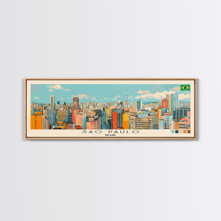 Sao Paulo, Brazil Panoramic Canvas Print, Sao Paulo, Brazil Painting, Brazil Art, Sao Paulo Travel Poster, Travel Art, Vacation Gift