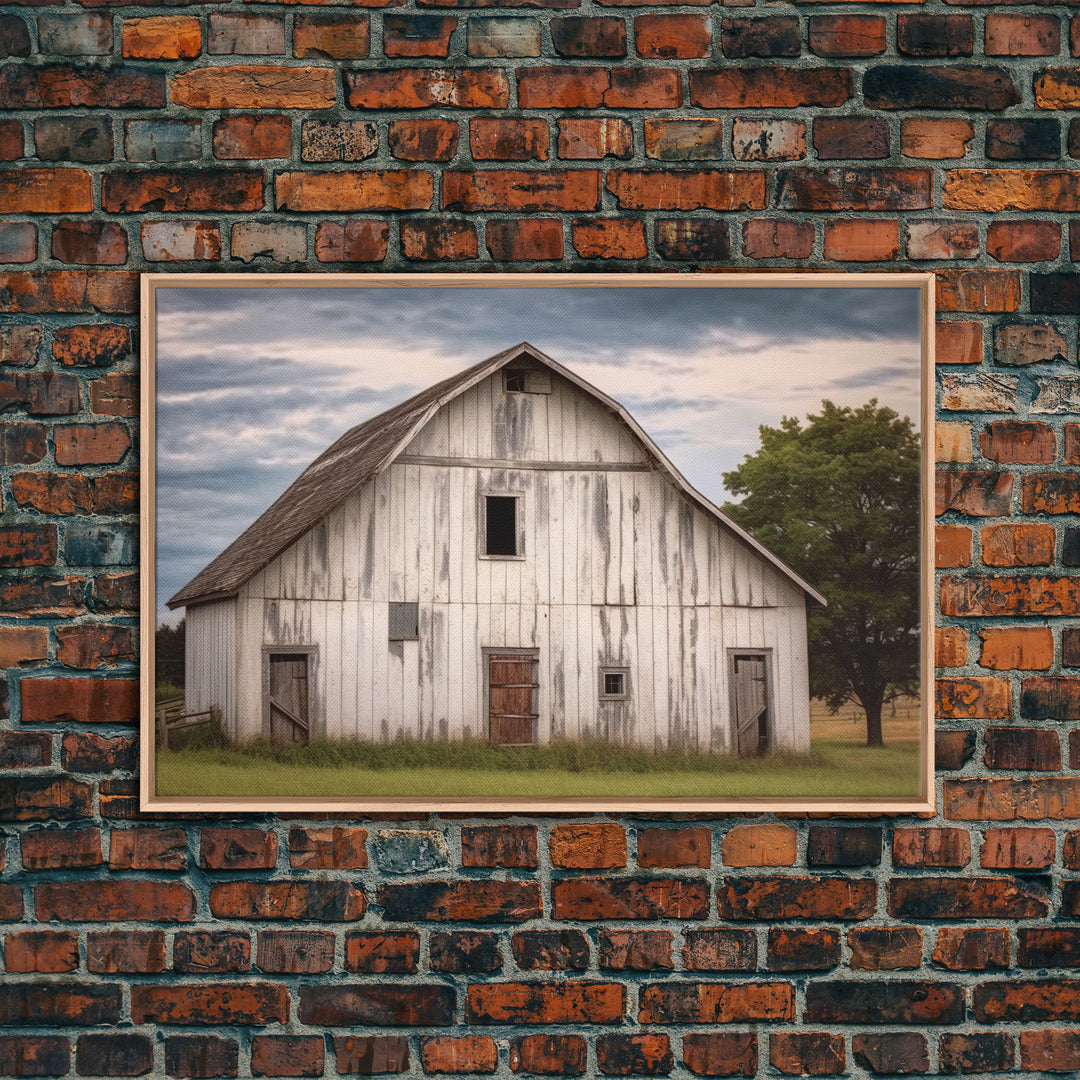 Rustic Farmhouse Wall Decor, White Barn Landscape Print, Farmhouse Living Room Decor, Farmhouse Kitchen Decor, Original Art, Old Barn Photo