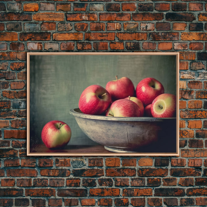 Primitive Vintage Kitchen Art Print, Farmhouse Country Kitchen Decor, Apples Print, Picture of Apples in Bowl for Kitchen Decor, Original