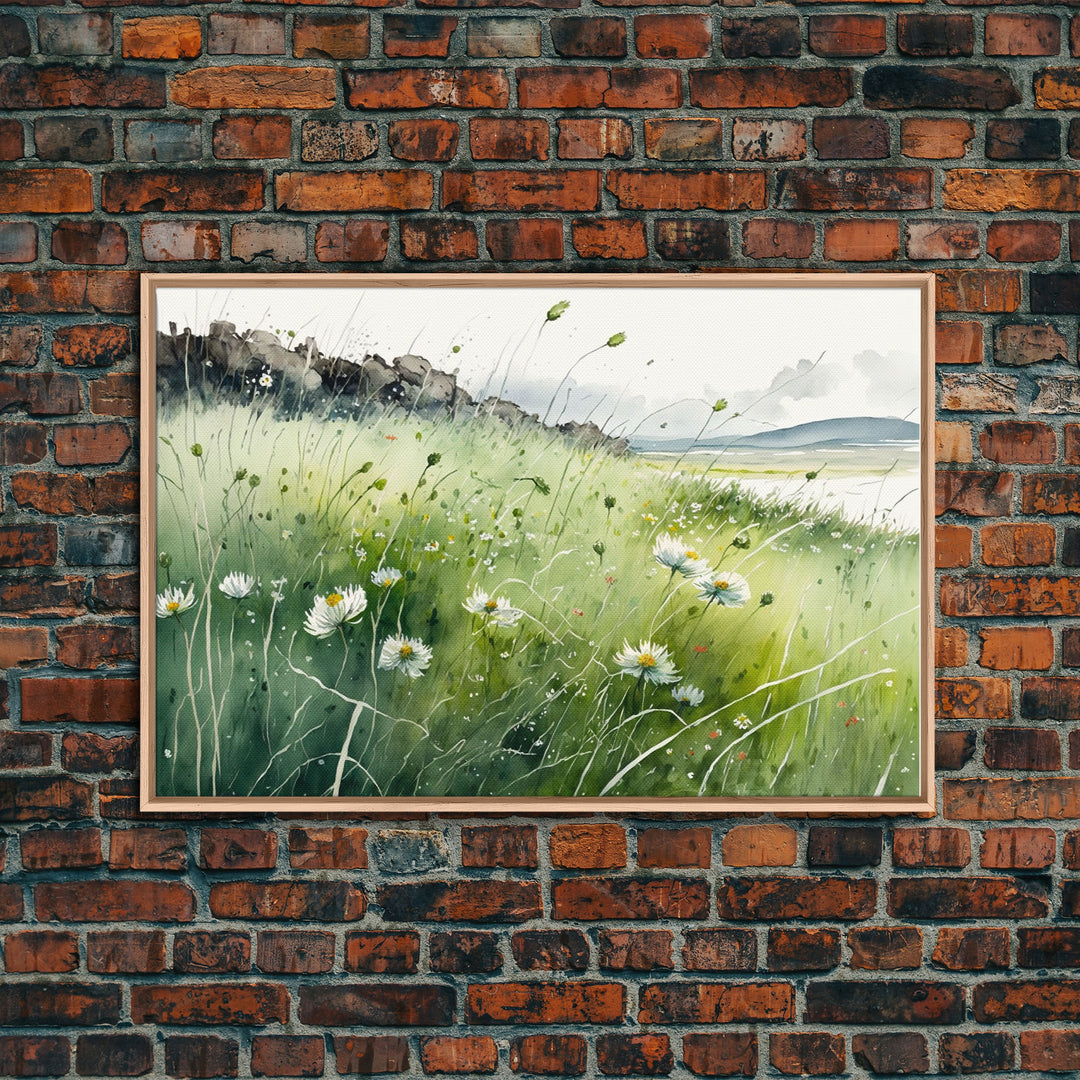 Modern Boho Wall Art, Wall Decoration, Beautiful field of wild flowers framed canvas print, Minimalist Farmhouse Decor