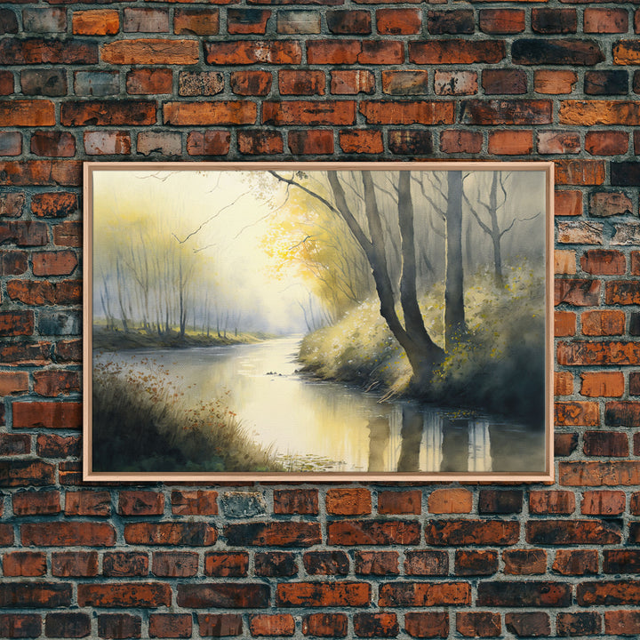 Watercolor | Framed Canvas Print | Bendy River Landscape | Wall Decoration | Modern Farmhouse | Wall Decoration