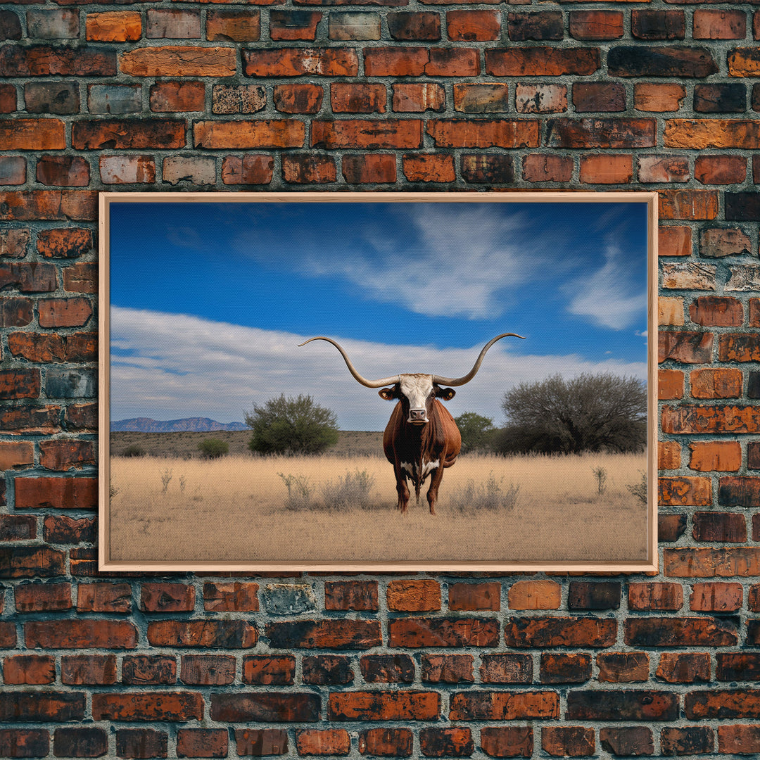 Longhorn cow canvas print, Texas longhorn art, Longhorn canvas print, Farmhouse decor, Rustic wall art, Longhorn wall decor