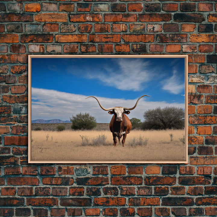Longhorn cow canvas print, Texas longhorn art, Longhorn canvas print, Farmhouse decor, Rustic wall art, Longhorn wall decor