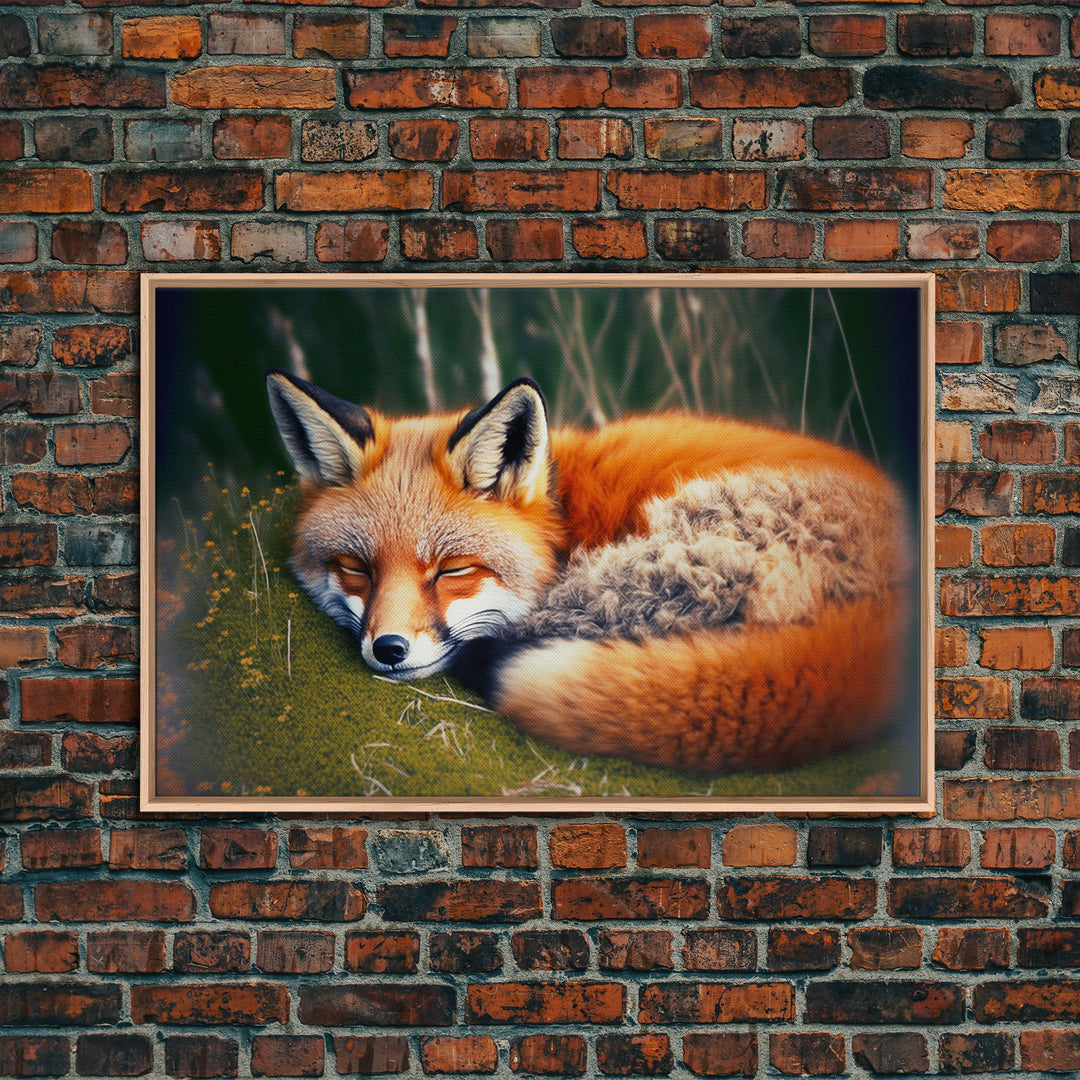Sleeping fox Framed Canvas Wall Art, Canvas Print Decor for Home & Office Decoration Canvas Ready to Hang