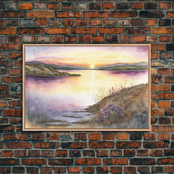 Flower Watercolor Painting, Beautiful thin brush stroke watercolor landscape, framed canvas print, living room art