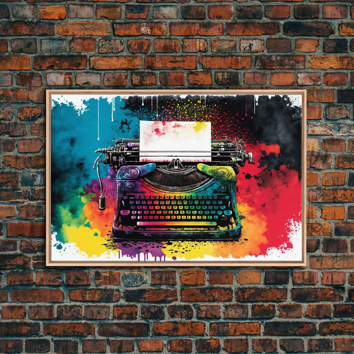 Watercolor Painting of an Antique Vintage Typewriter, Canvas Print, Framed Canvas Art, Original Art, Retro Pop Art Graffiti Style Decor