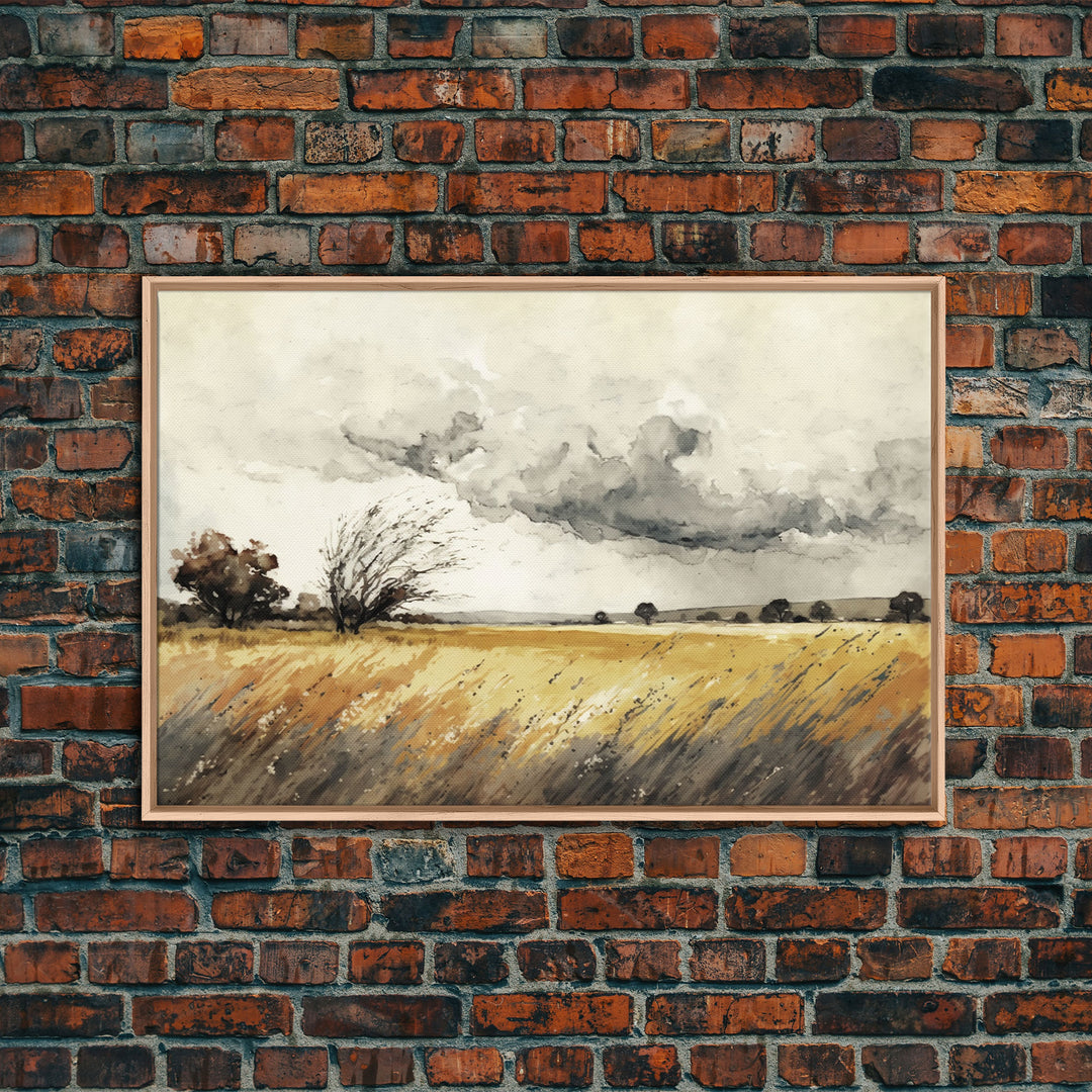 Muted Vintage Style Landscape Wall Art, Nature Framed Large Gallery Art, Oil Painting Art Ready to Hang, Framed Canvas Wall Decoration