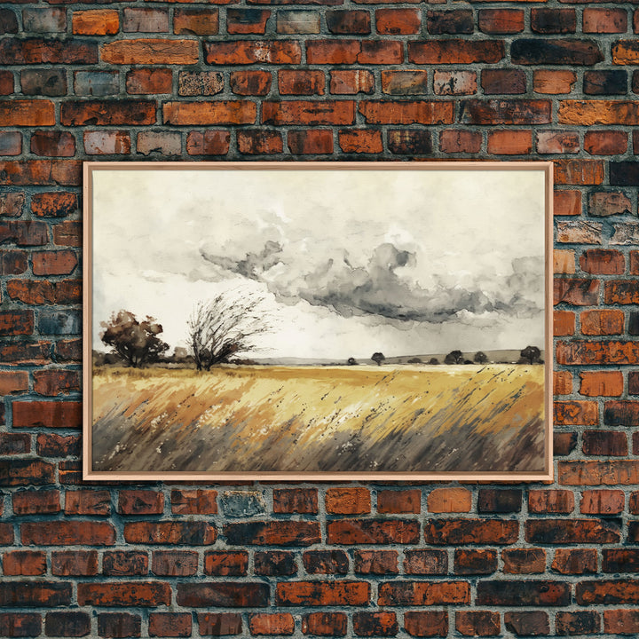 Muted Vintage Style Landscape Wall Art, Nature Framed Large Gallery Art, Oil Painting Art Ready to Hang, Framed Canvas Wall Decoration