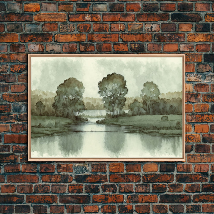 Vintage Landscape Wall Art Print, Nature Framed Large Gallery Art, Minimalist Art Ready to Hang, With Hangers, Muted Farmhouse Art