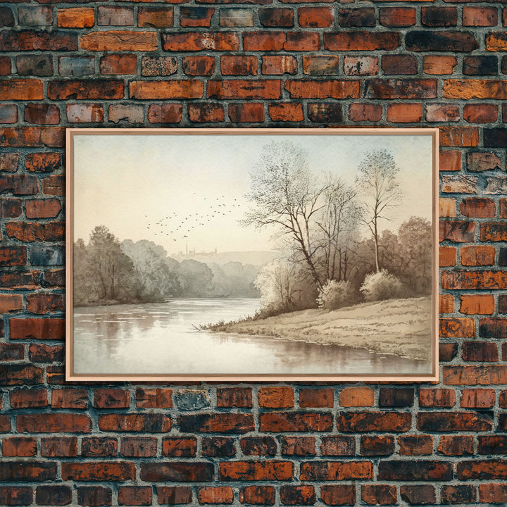 Farmhouse Wall Art, Retro / Vintage Style Landscape, Framed Canvas Print, Boho Style Minimalist Art, Framed Wall Art